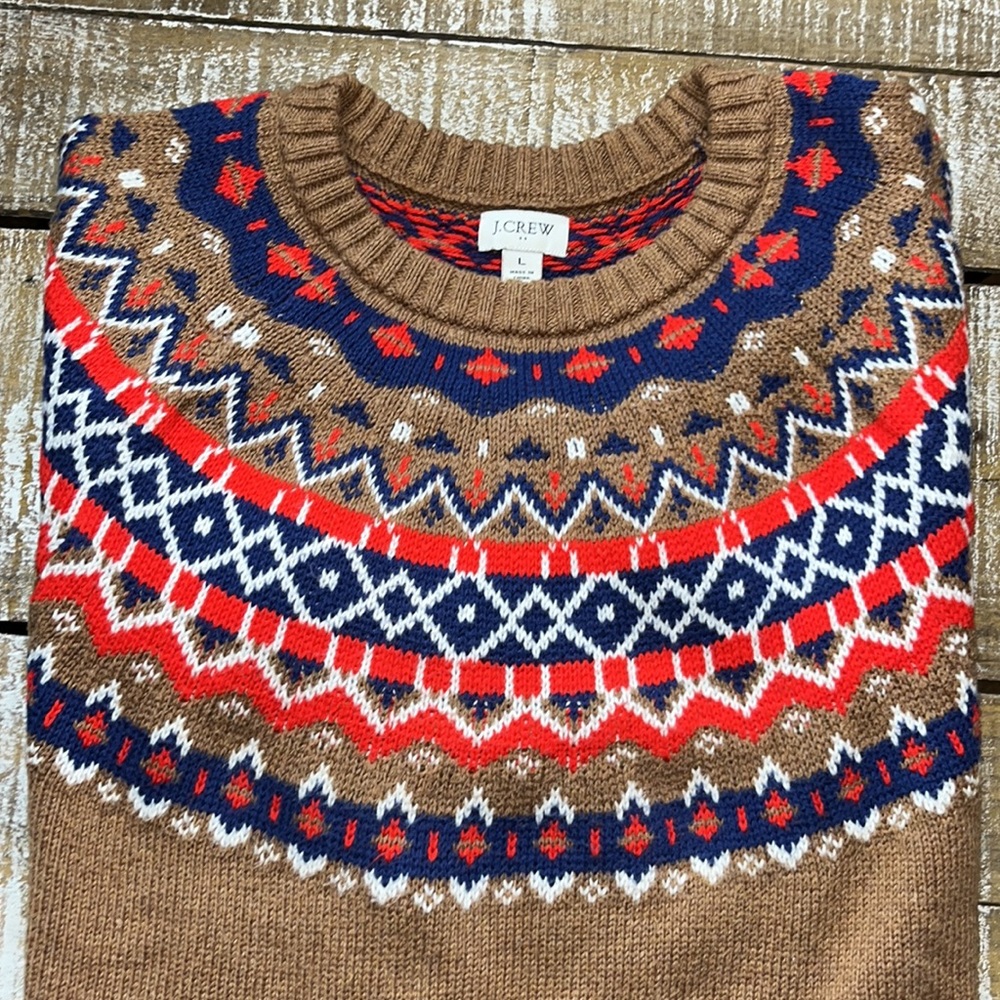 J. Crew | Cotton Fair Isle Crewneck Sweater | Large